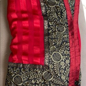 Red Embroidered Women's Saree with Gold Accents